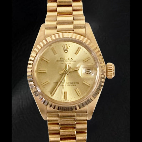 Orologio da donna Rolex Datejust Stile presidenziale 26 mm quadrante champagne oro giallo