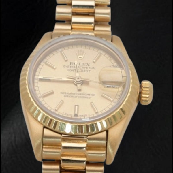 Orologio da donna Rolex Datejust Stile presidenziale 26 mm quadrante champagne oro giallo