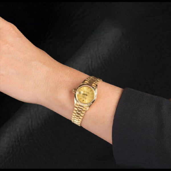 Orologio da donna Rolex Datejust Stile presidenziale 26 mm quadrante champagne oro giallo