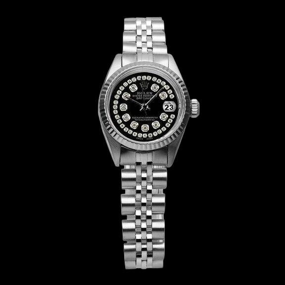 Orologio da donna Rolex Datejust con cinturino giubileo in acciaio inossidabile nero doppio
