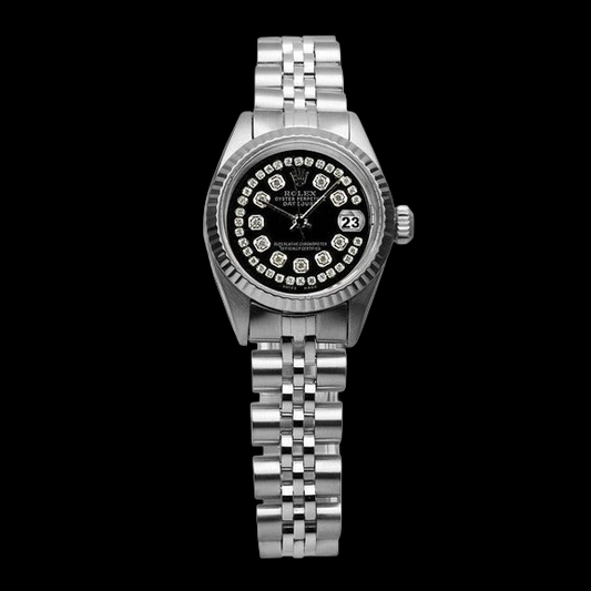 Orologio da donna Rolex Datejust con cinturino giubileo in acciaio inossidabile nero doppio