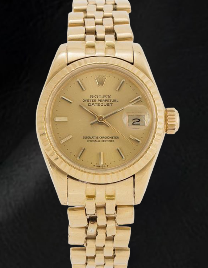 Orologio da donna in oro giallo con quadrante champagne Rolex Datejust da 26 mm