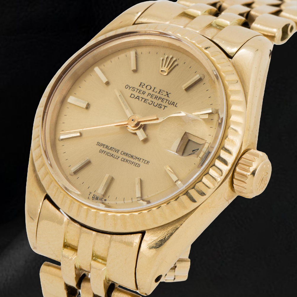 Orologio da donna in oro giallo con quadrante champagne Rolex Datejust da 26 mm