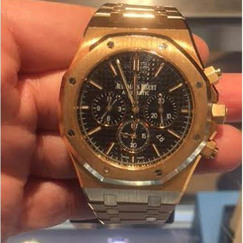 Orologio da uomo Ap cronografo in rovere reale in oro rosa, quadrante nero