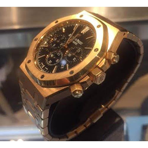 Orologio da uomo Ap cronografo in rovere reale in oro rosa, quadrante nero