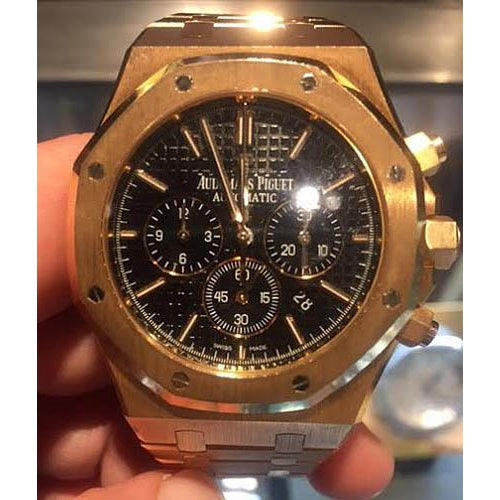 Orologio da uomo Ap cronografo in rovere reale in oro rosa, quadrante nero