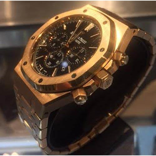 Orologio da uomo Ap cronografo in rovere reale in oro rosa, quadrante nero