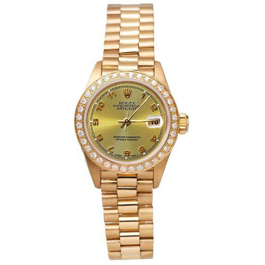 Orologio presidenziale in oro arabo champagne con lunetta in diamanti Rolex Datejust