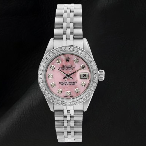 Rolex Datejust Bracciale giubileo in acciaio inossidabile con quadrante rosa e diamanti Orologio da donna