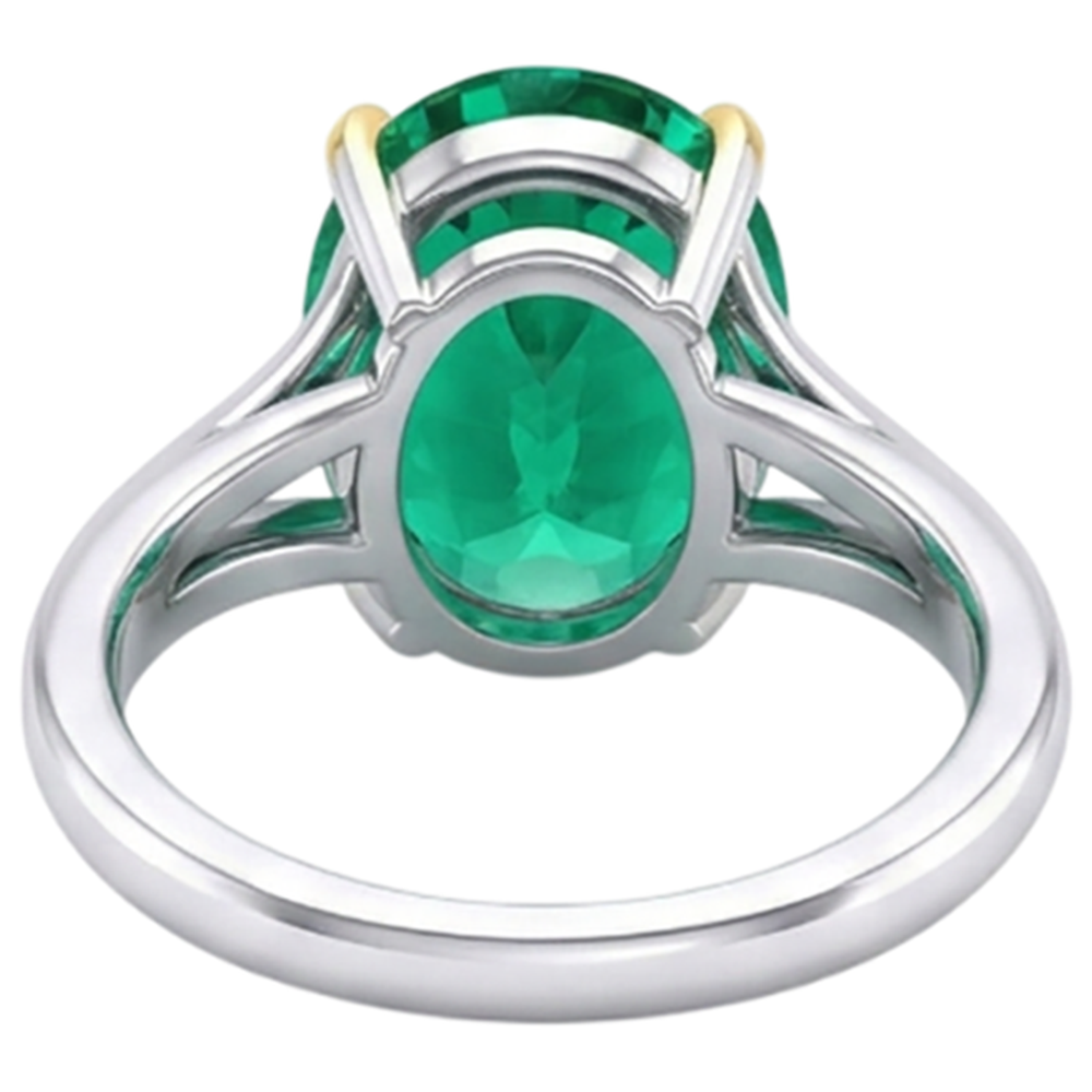 Smeraldo Fine Taglio Ovale Anello Pietra Colorata in Oro Due Toni 14K – vista dettaglio