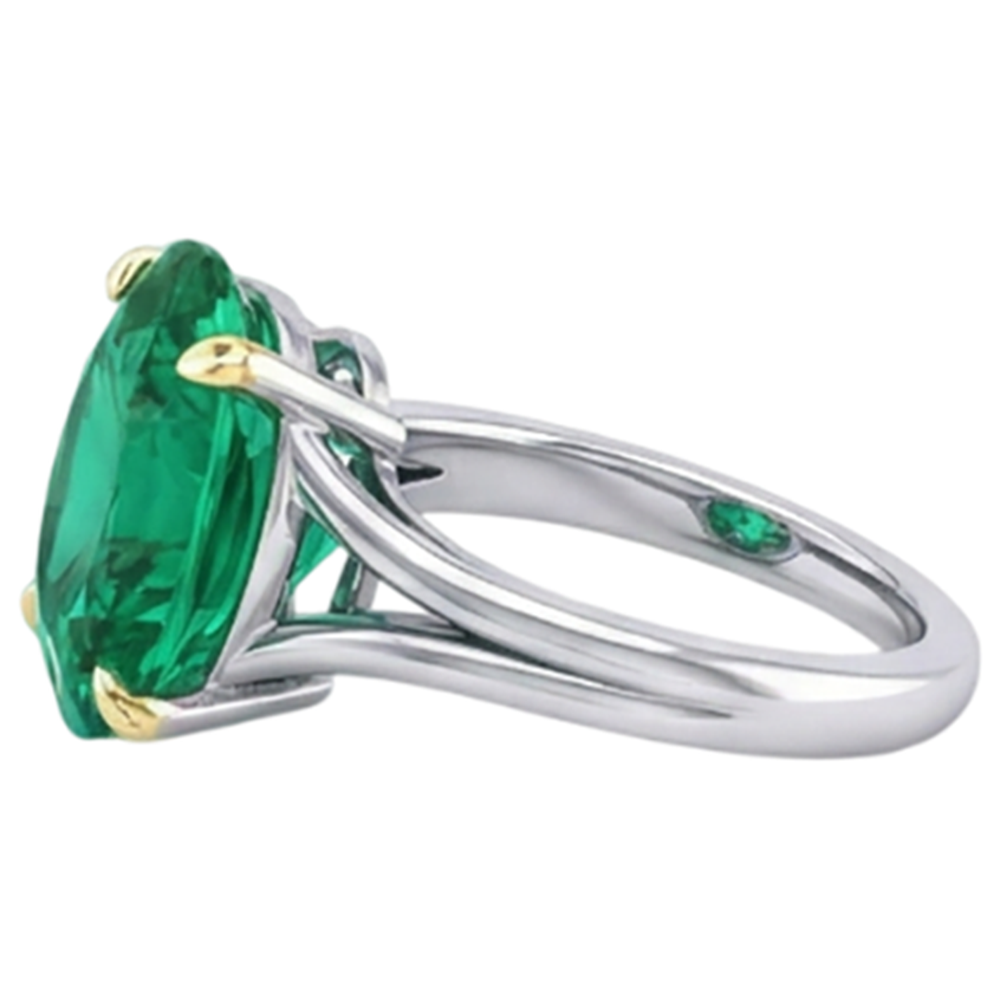 Anello Pietra Colorata Oro Due Toni 14K con Smeraldo Fine – vista dall'alto