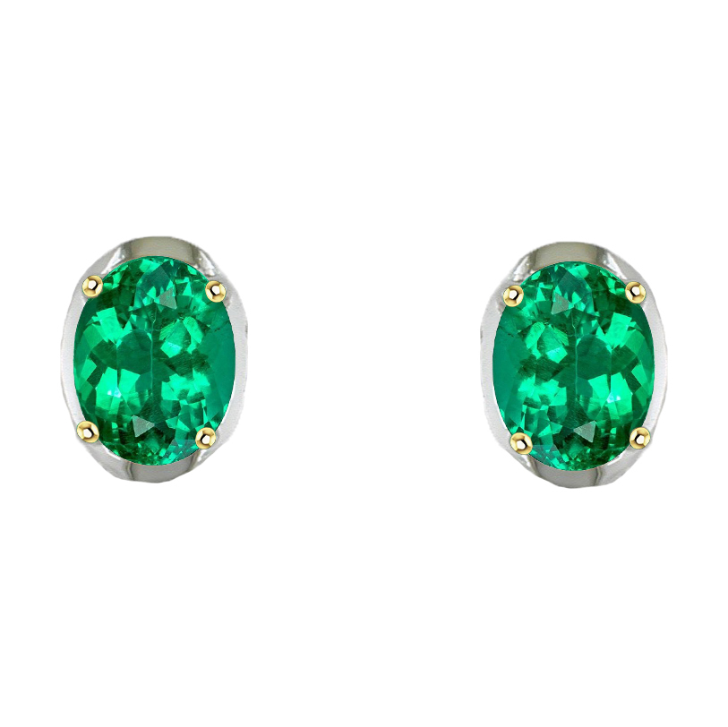 Smeraldo Ovale Gemstone Earring in Oro 14 Carati Bicolore – vista principale
