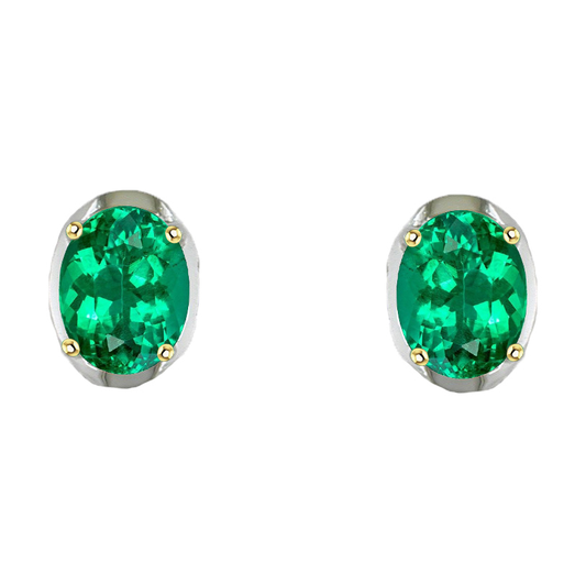 Smeraldo Ovale Gemstone Earring in Oro 14 Carati Bicolore – vista principale