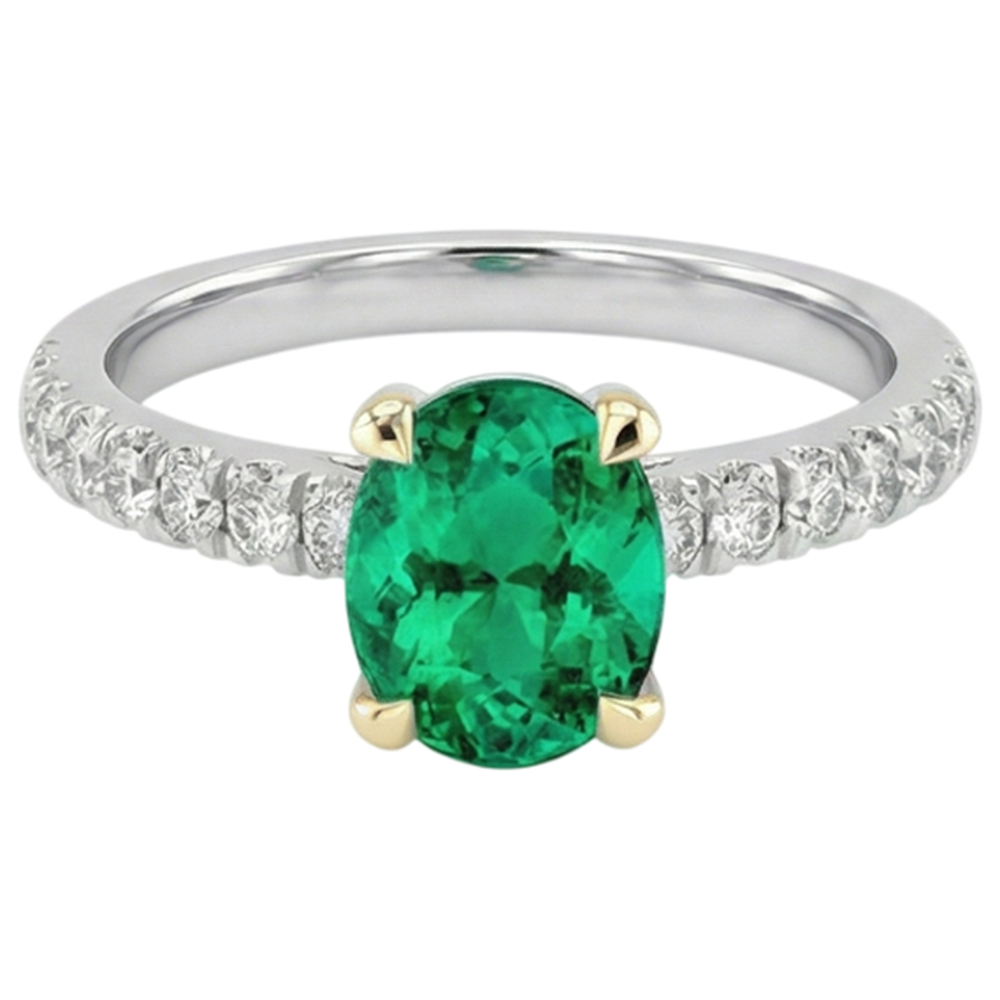 Anello Pietra Colorata Oro 14 Carati Bicolore con Smeraldo Colombiano – vista laterale