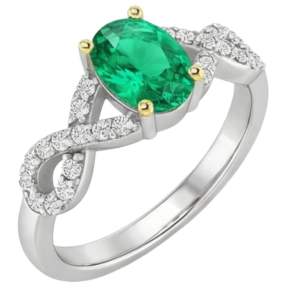 Smeraldo Fine Anello Pietra Colorata 1-carati Oro Due Toni 14K – vista angolare