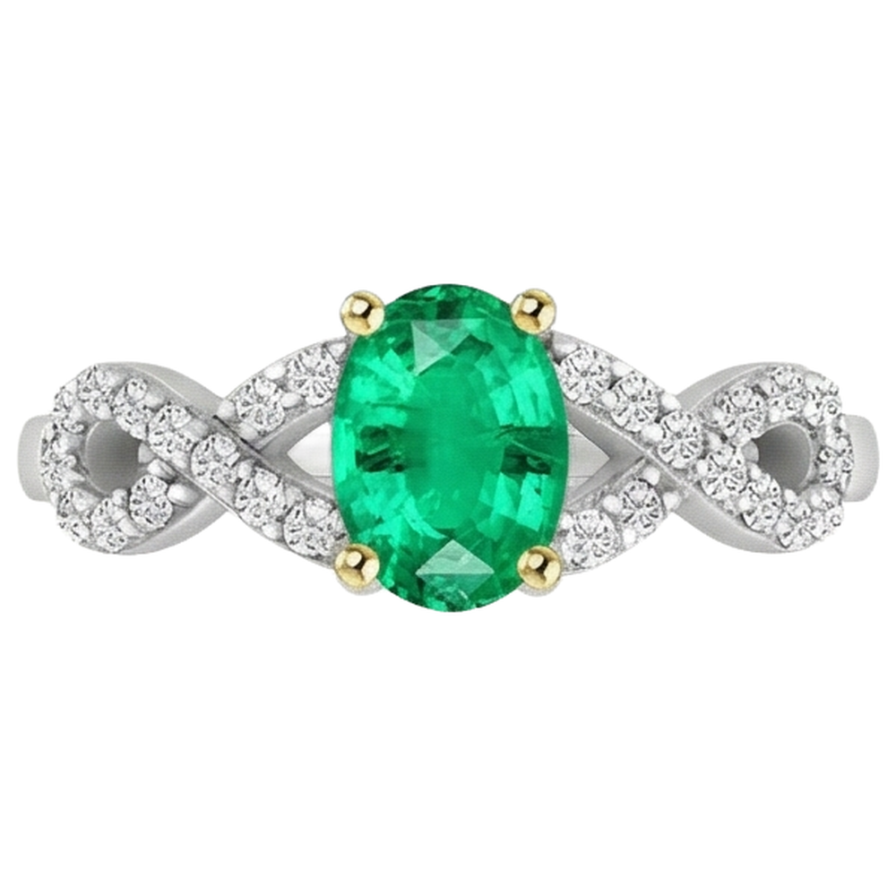 Smeraldo Fine Anello Pietra Colorata 1-carati Oro Due Toni 14K – vista profilo