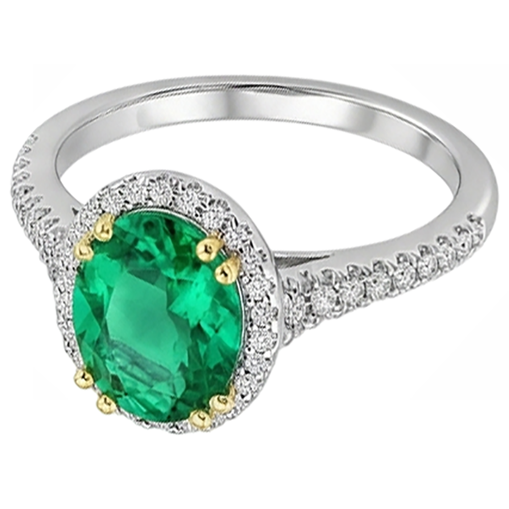 Smeraldo Fine Anello con Gemma 4 carati Oro Due Toni 14K – vista frontale
