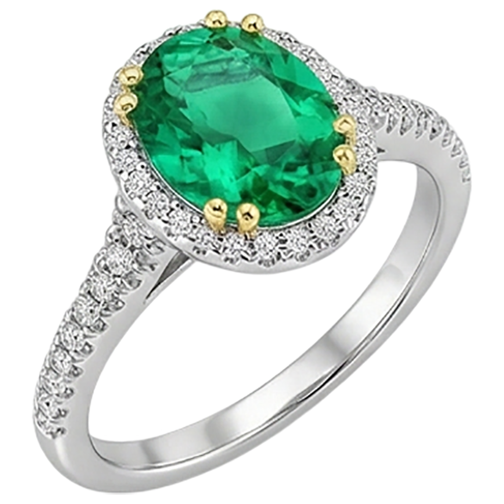 Anello con Gemma Oro Due Toni 14K con Smeraldo Fine – vista laterale