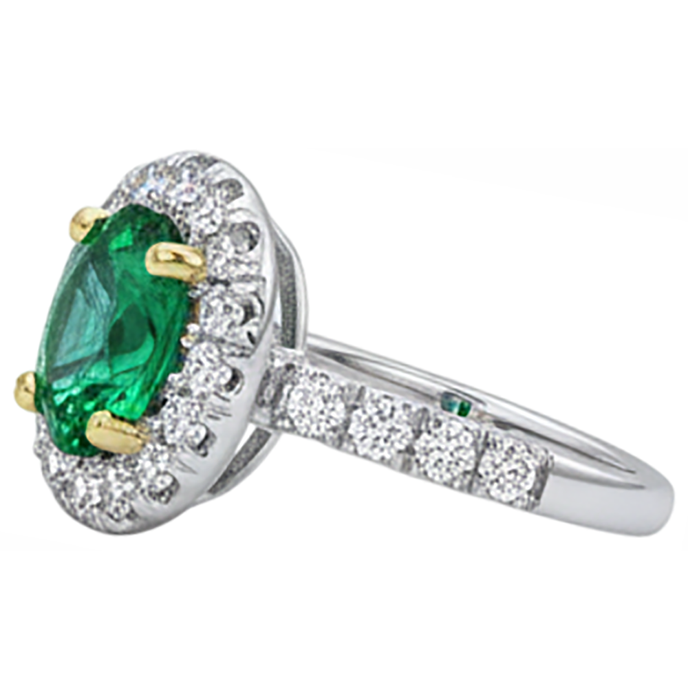 Anello con Pietra Preziosa Oro 14 Carati Bicolore con Smeraldo Colombiano – vista profilo