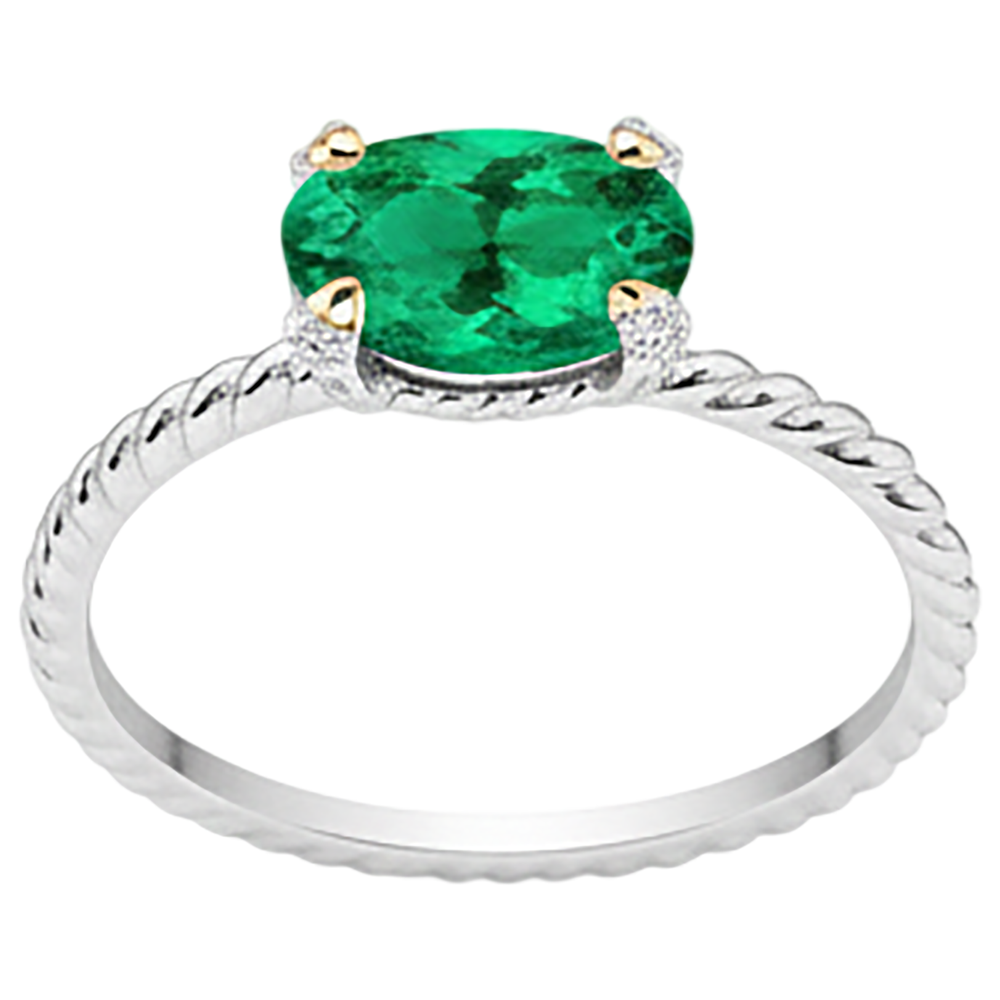 Smeraldo Colombiano Anello con Pietra Preziosa 2-carati Oro Due Toni 14K – vista profilo