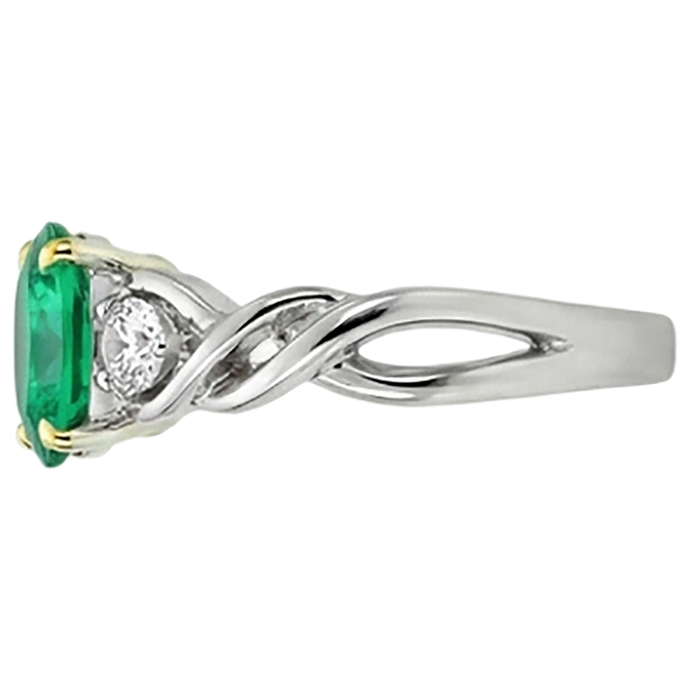 Smeraldo Anello Pietra Colorata 4-carati Oro Due Toni 14K – vista profilo