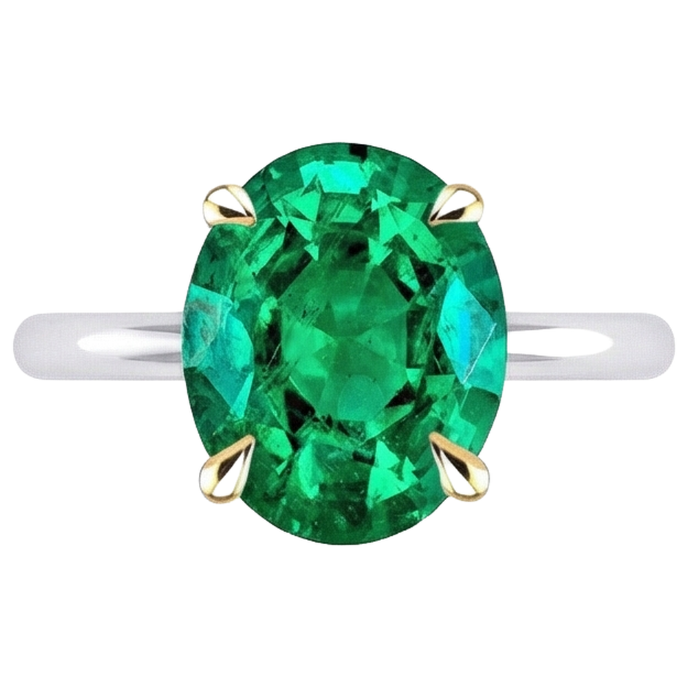 Smeraldo Fine Anello Pietra Colorata 3,50-carati Oro Due Toni 14K – vista profilo