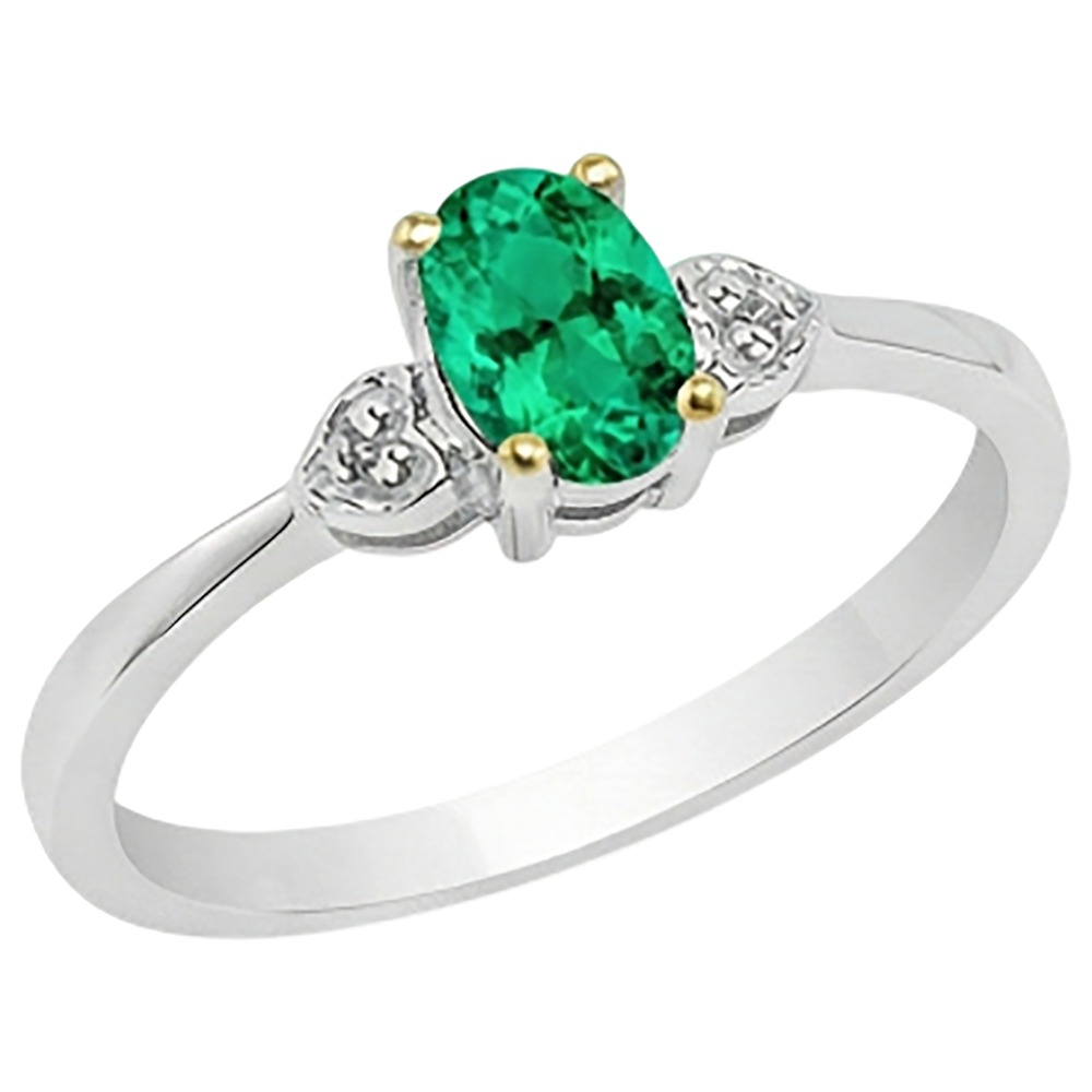 Anello Pietra Colorata Oro 14 Carati Bicolore con Smeraldo – vista frontale