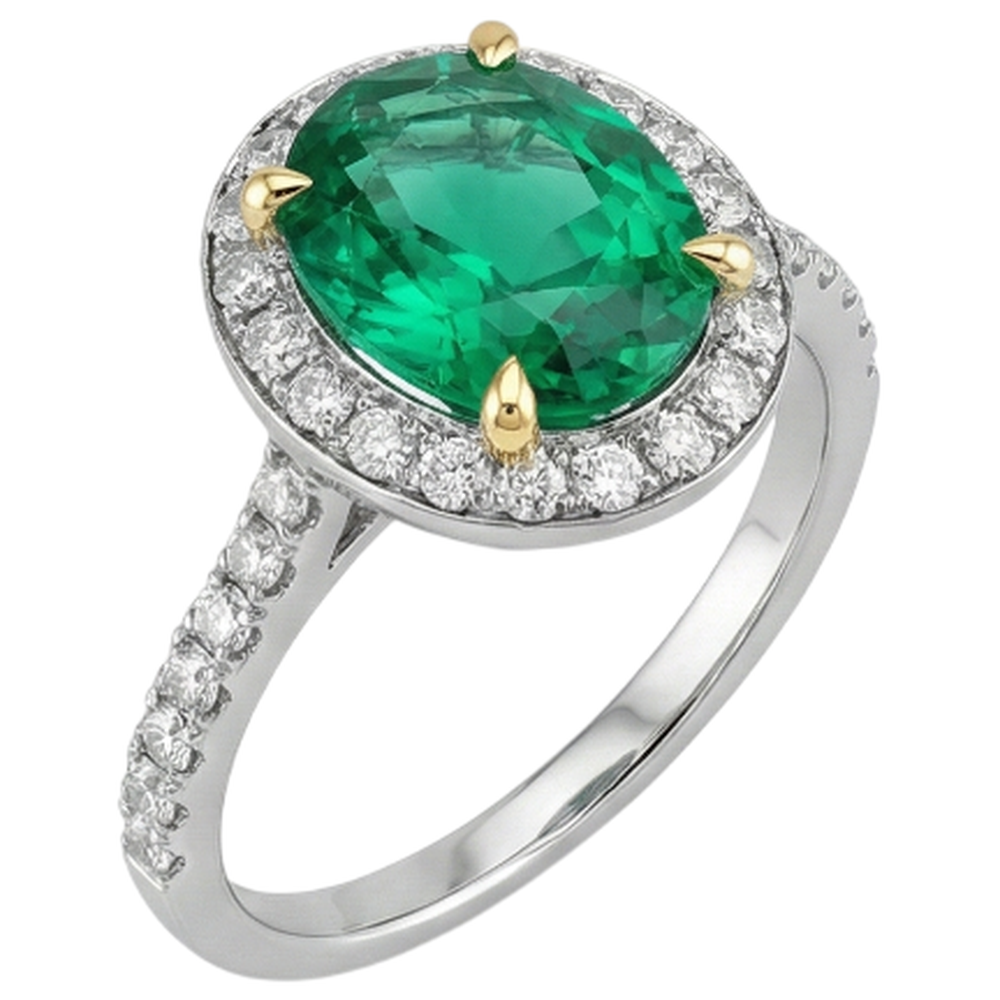Smeraldo Colombiano Anello con Gemma 3,50 carati Oro Giallo 14K – vista frontale