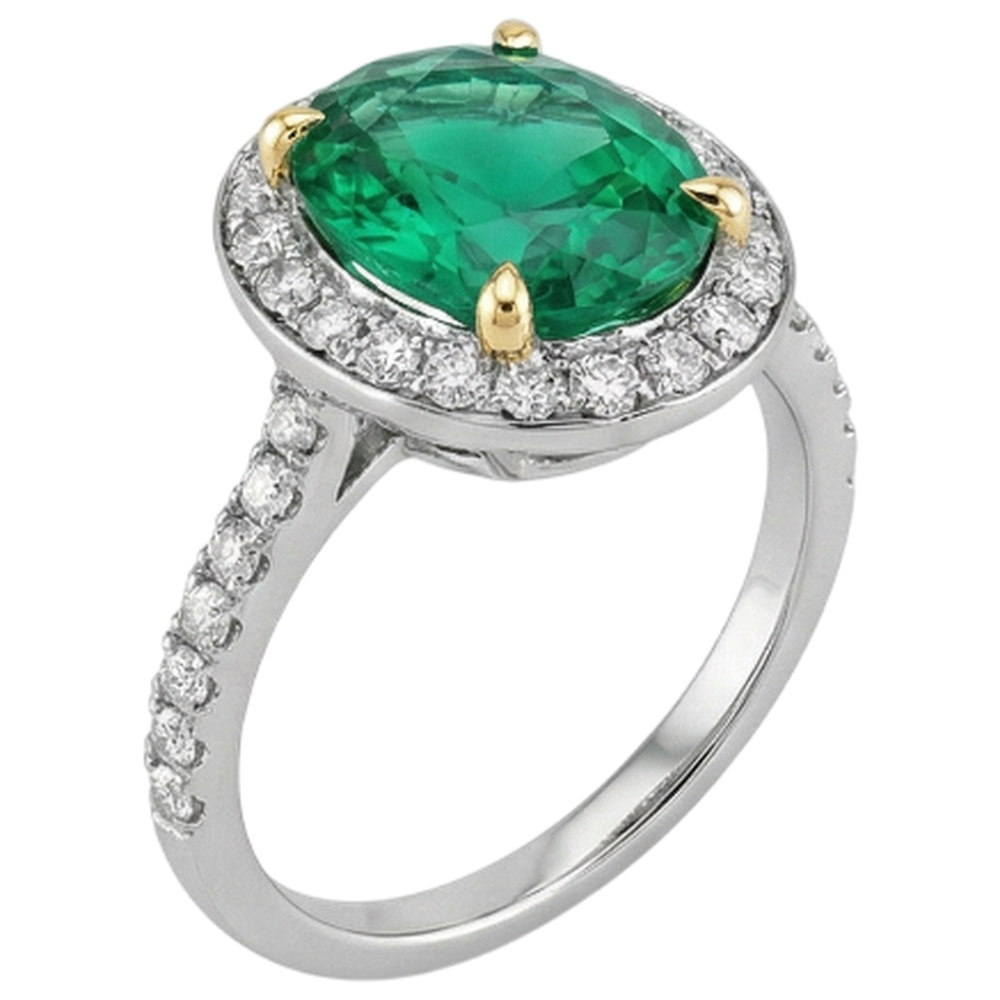 Smeraldo Colombiano Anello con Gemma 3,50 carati Oro Giallo 14K – vista angolare