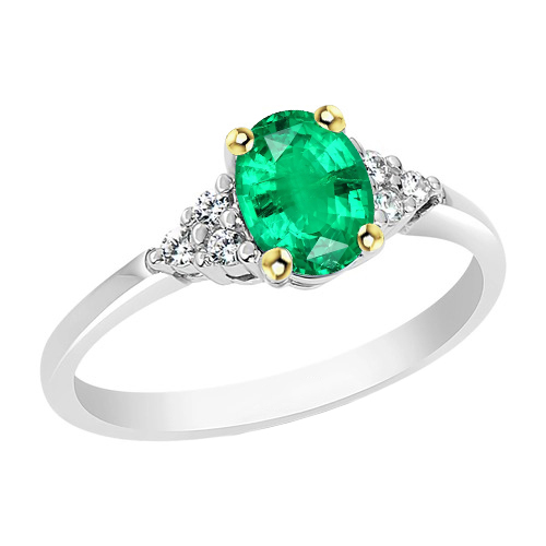 Smeraldo Anello con Pietra Preziosa 2 carati Oro Due Toni 14K – vista principale