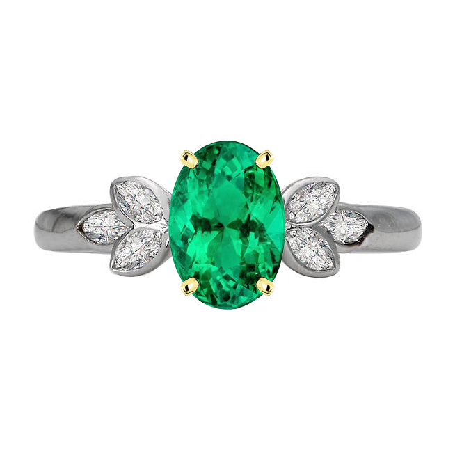 Smeraldo Fine Anello con Pietra Preziosa 4 carati Oro 14 Carati Bicolore – vista principale