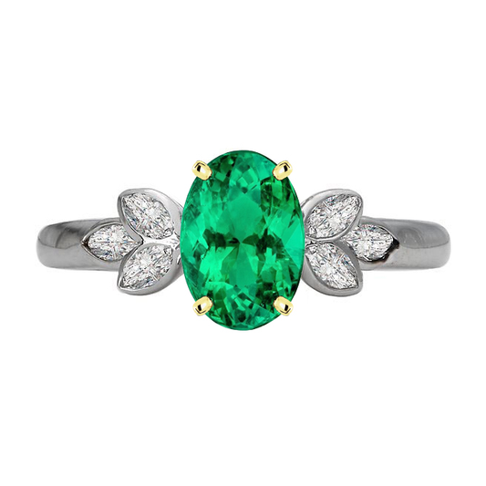 Smeraldo Fine Anello con Pietra Preziosa 4 carati Oro 14 Carati Bicolore – vista principale