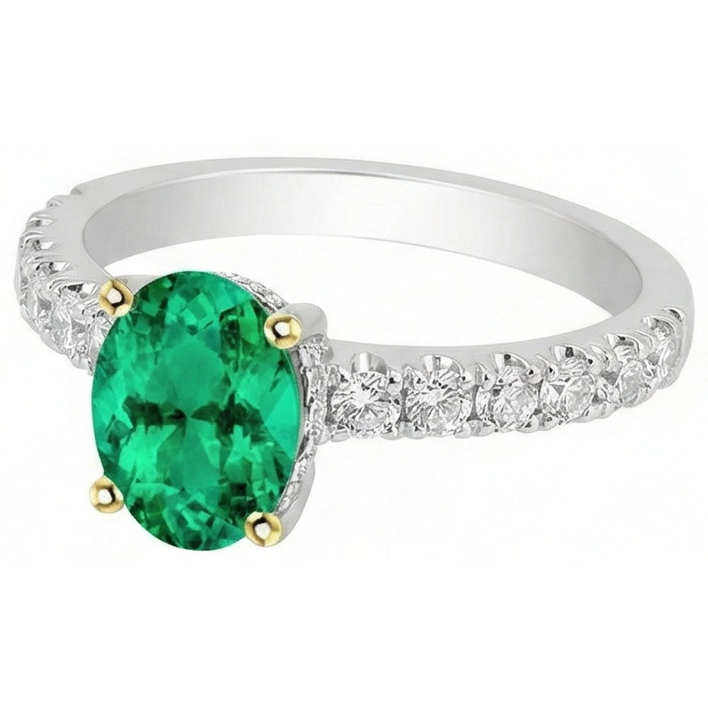 Smeraldo Colombiano Anello con Pietra Preziosa 2-carati Oro Bicolore 14K – vista angolare