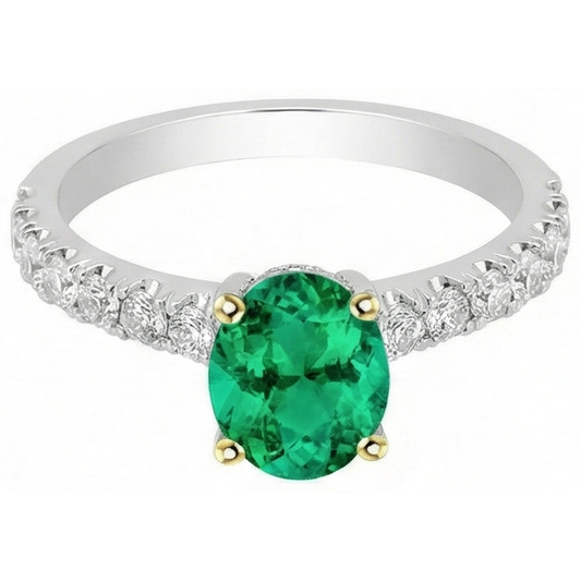 Smeraldo Colombiano Anello con Pietra Preziosa 2 carati Oro Bicolore 14K – vista frontale