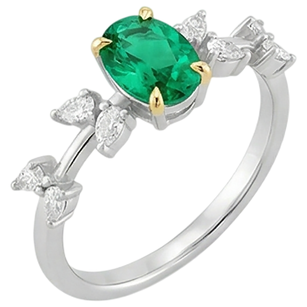 Smeraldo Fine Anello Pietra Colorata 2-carati Oro Bicolore 14K – vista angolare