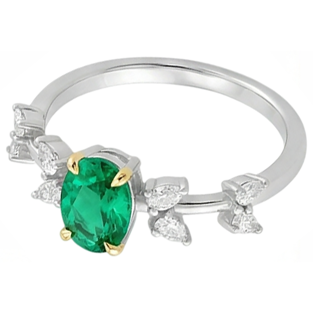 Smeraldo Fine Anello Pietra Colorata 2 carati Oro Bicolore 14K – vista profilo