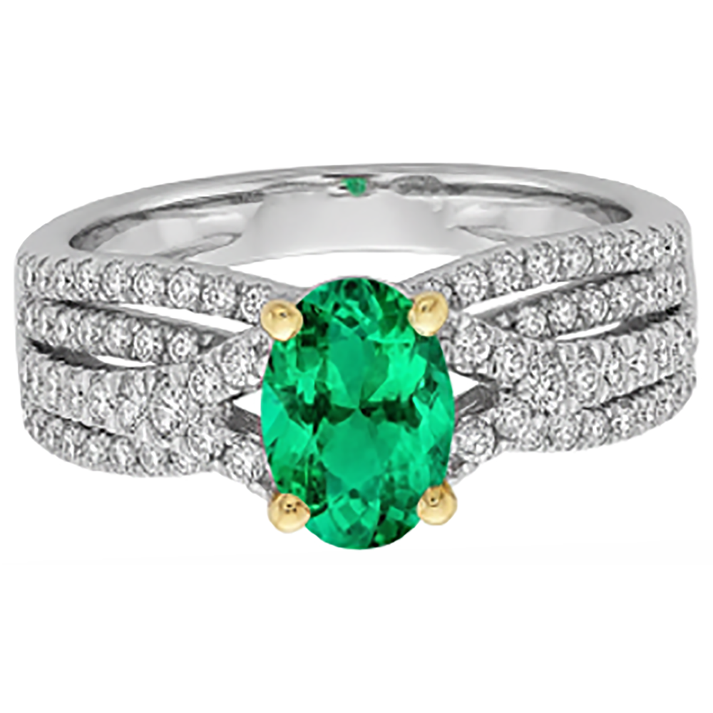 Anello con Gemma Oro Bicolore 14K con Smeraldo Fine – vista angolare