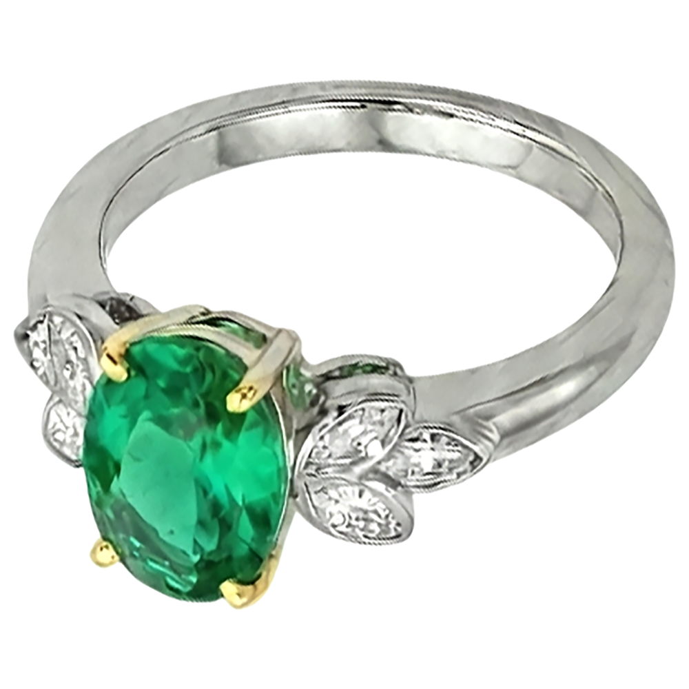 Anello con Pietra Preziosa Oro 14 Carati Bicolore con Smeraldo Fine – vista laterale