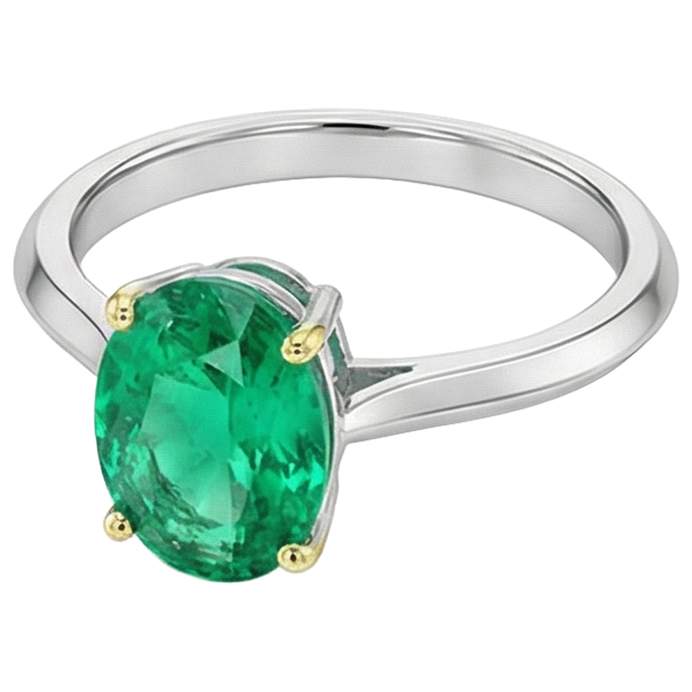 Anello con Pietra Preziosa Oro 14 Carati Bicolore con Smeraldo Fine – vista laterale