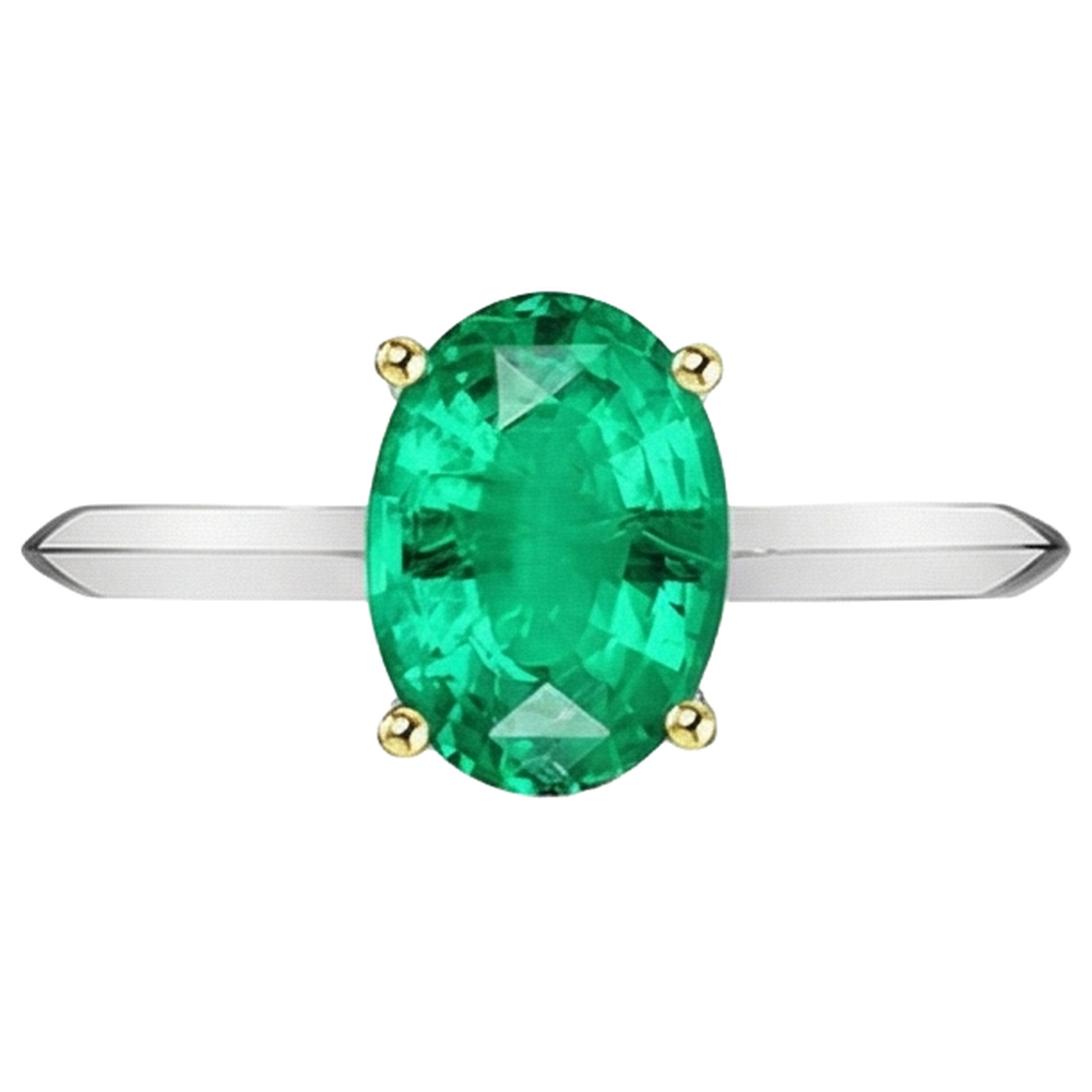 Anello con Pietra Preziosa Oro 14 Carati Bicolore con Smeraldo Fine – vista angolare