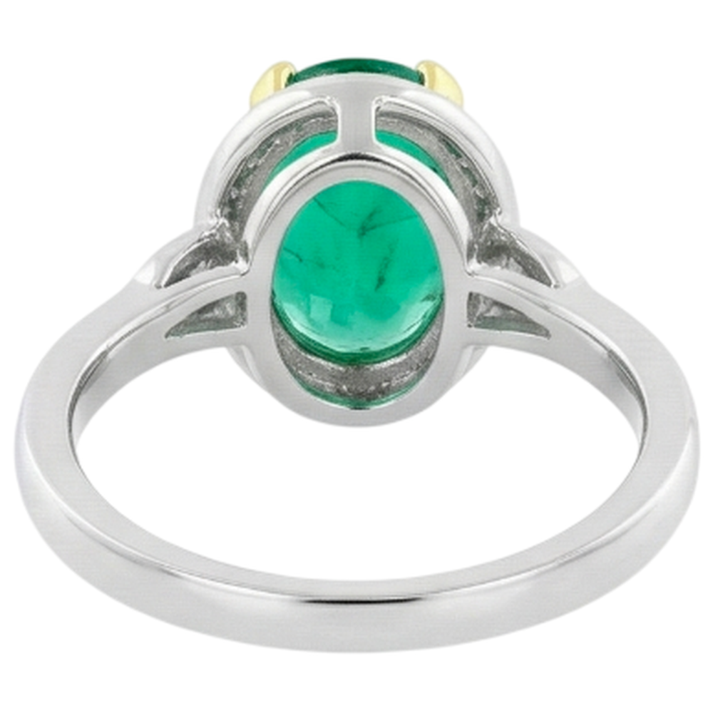 Smeraldo Fine Anello con Pietra Preziosa 3,50 carati Oro 14 Carati Bicolore – vista dettaglio