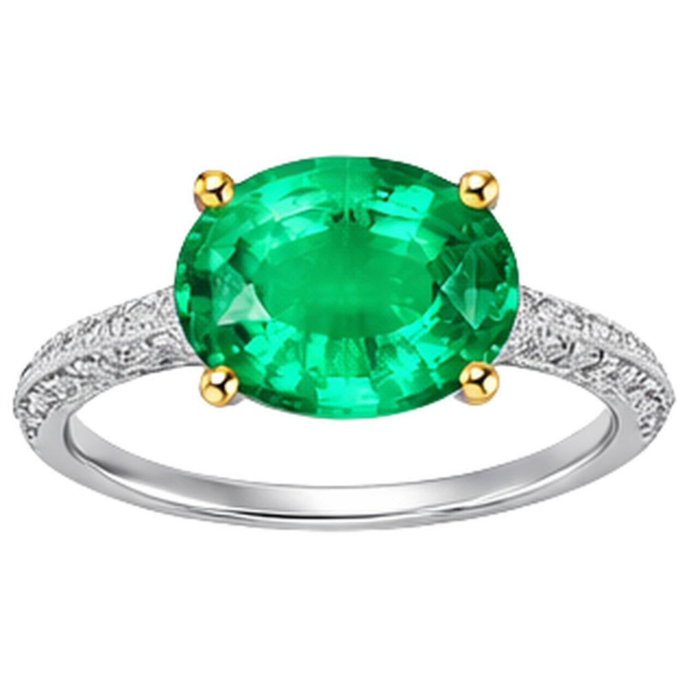 Smeraldo Anello con Pietra Preziosa 2-carati Oro Due Toni 14K – vista frontale