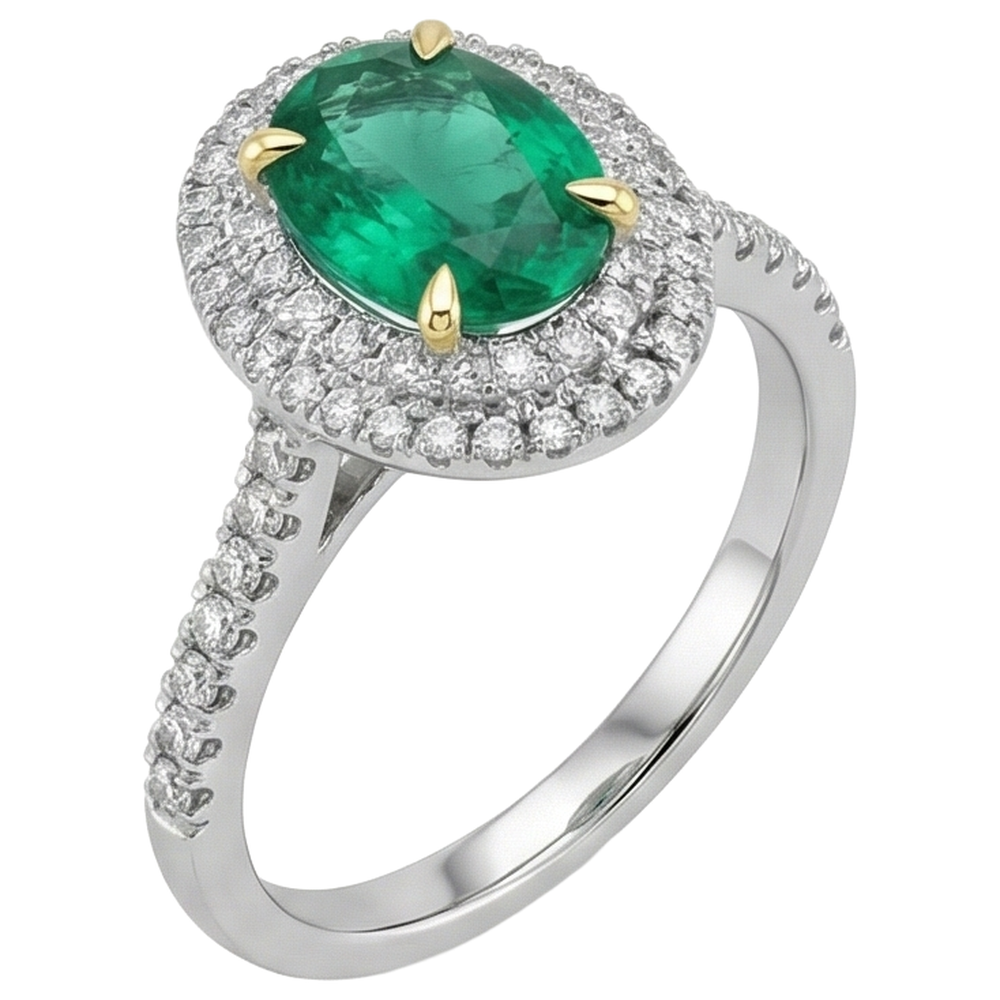 Smeraldo Anello Pietra Colorata 3,50 carati Oro Due Toni 14K – vista angolare