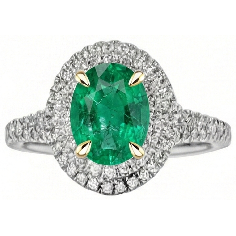 Anello Pietra Colorata Oro Due Toni 14K con Smeraldo – vista laterale