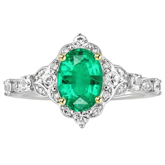 Smeraldo Fine Anello con Gemma 2 carati Oro Bicolore 14K – vista frontale