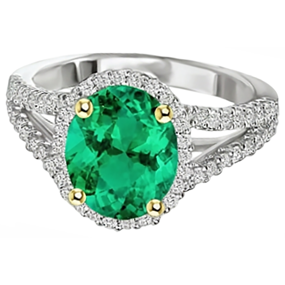 Anello con Pietra Preziosa Oro Due Toni 14K con Smeraldo Fine – vista frontale