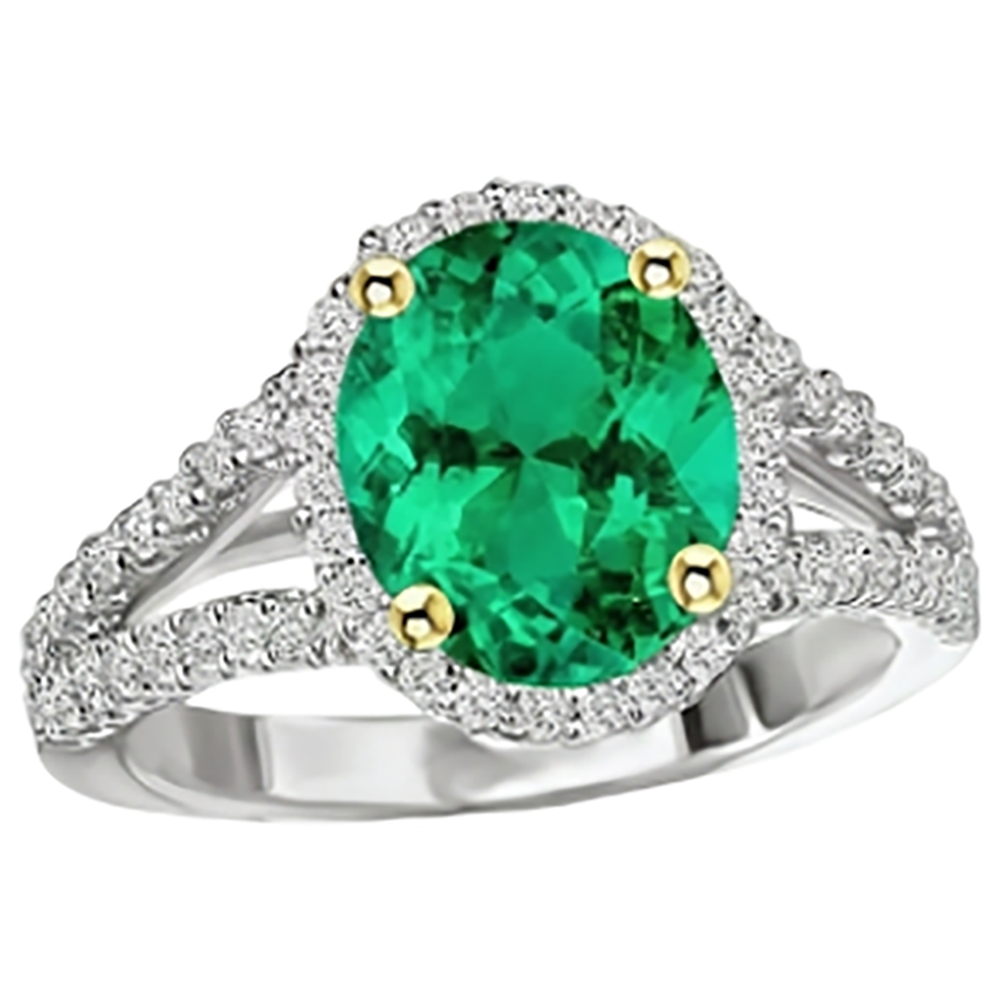 Anello con Pietra Preziosa Oro Due Toni 14K con Smeraldo Fine – vista angolare