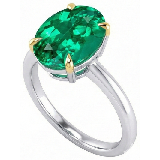 Anello con Gemma Oro Due Toni 14K con Smeraldo – vista frontale