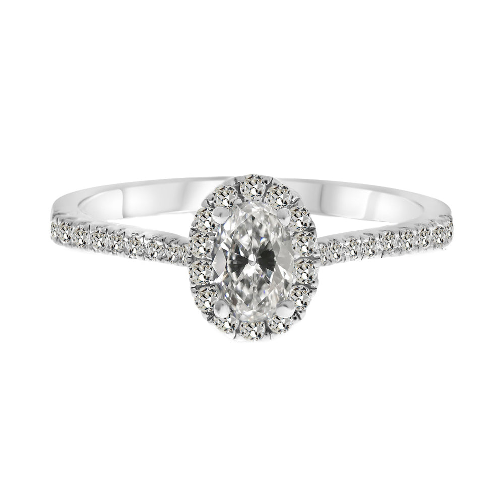 Diamante Fine Cuscino Antico Anello di Fidanzamento Halo in Oro 14 Carati Bianco – vista principale