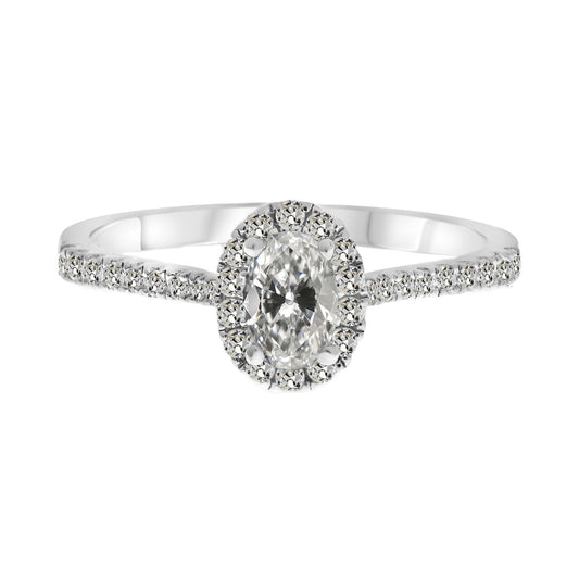 Diamante Fine Cuscino Antico Anello di Fidanzamento Halo in Oro 14 Carati Bianco – vista principale